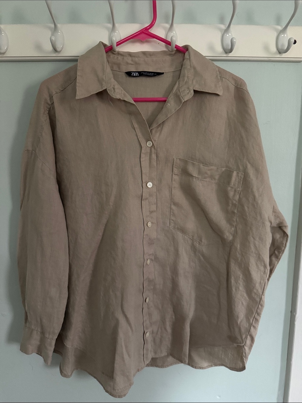 Zara Oversized Button-Down Shirt in Light Beige